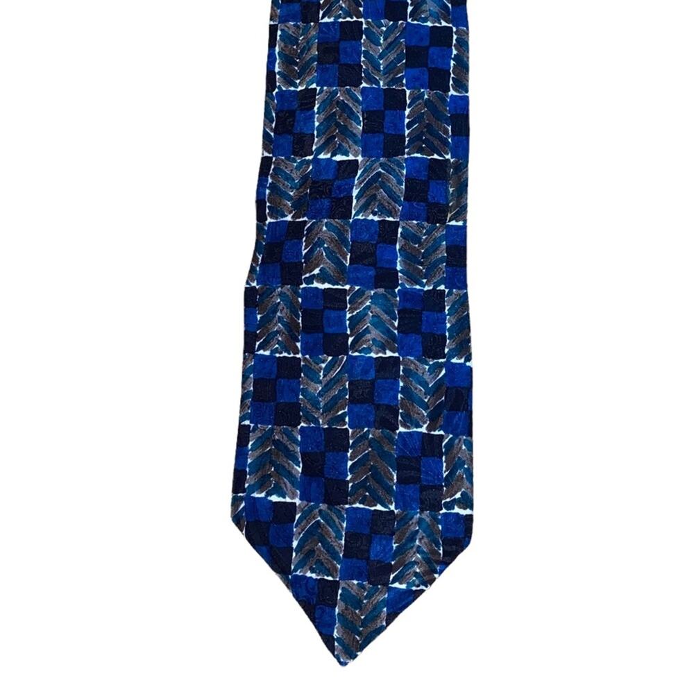 Karl Lagerfeld Silk Tie Blue Geometric Check USA Designer Necktie Classic